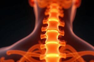 glowing x-ray back spine and neck bones, photo