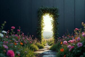 small peek view through door with epic nature view, photo
