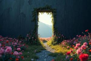 small peek view through door with epic nature view, photo