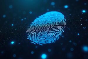 futuristic close up view of blue fingerprint on black background , photo
