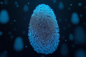futuristic close up view of blue fingerprint on black background , photo