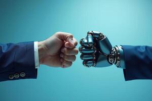 handshake between human person and robot arm, photo