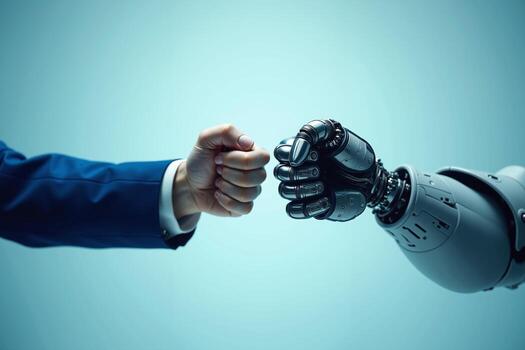 handshake between human person and robot arm, photo