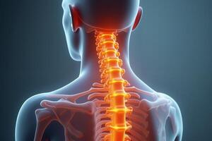 glowing x-ray back spine and neck bones, photo