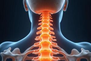 glowing x-ray back spine and neck bones, photo