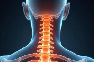 glowing x-ray back spine and neck bones, photo