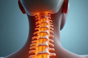 glowing x-ray back spine and neck bones, photo