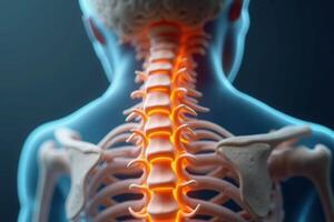 glowing x-ray back spine and neck bones, photo