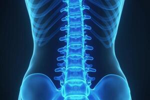 glowing x-ray back spine and neck bones, photo