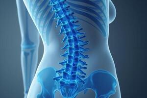 glowing x-ray back spine and neck bones, photo