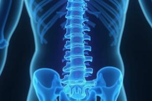 glowing x-ray back spine and neck bones, photo