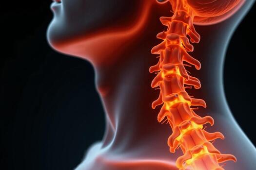 glowing x-ray back spine and neck bones, photo