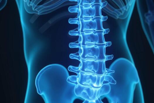 glowing x-ray back spine and neck bones, photo