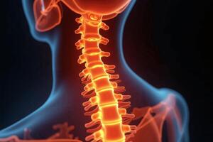 glowing x-ray back spine and neck bones, photo