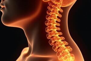 glowing x-ray back spine and neck bones, photo