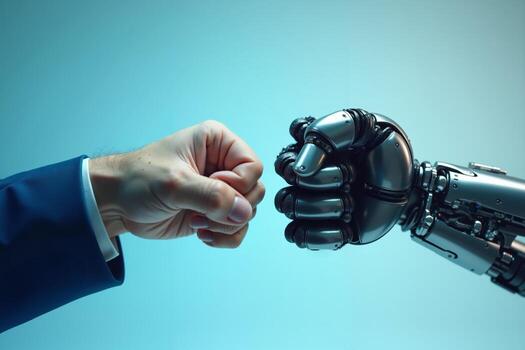 handshake between human person and robot arm, photo