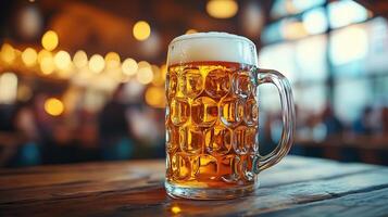 Oktoberfest, munich. Beer mugs on table, People drinking beer photo