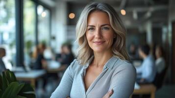 Smiling attractive confident professional woman posing at her business office photo