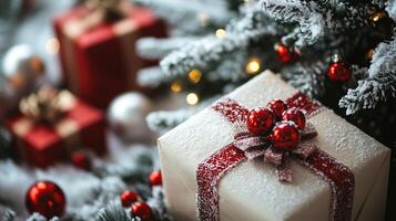 white christmas tree with gifts photo