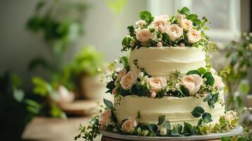 Fantasy multi-tiered cake. Sponge cake is white cream photo