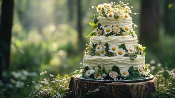 Fantasy multi-tiered cake. Sponge cake is white cream photo