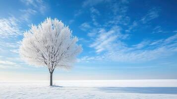 Lone tree covered in frost on a winter day. photo