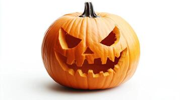 Halloween pumpkin with a carved face, isolated on a white background photo