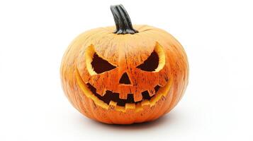 Halloween pumpkin with a carved face, isolated on a white background photo