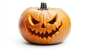 Halloween pumpkin with a carved face, isolated on a white background photo