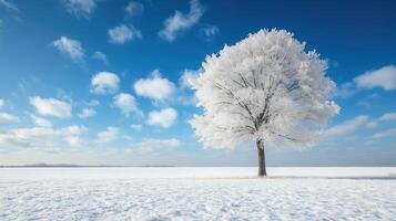 Lone tree covered in frost on a winter day. photo