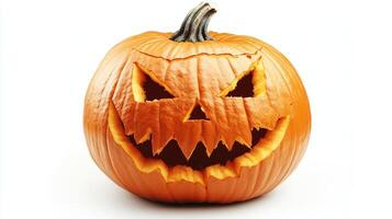 Halloween pumpkin with a carved face, isolated on a white background photo