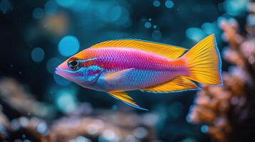 A neon-colored fish swimming in an underwater wonderland photo