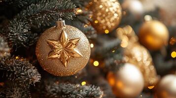 Glittering Christmas tree decorations photo