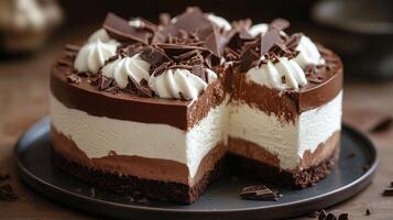 Ice cream cake with chocolate layers and vanilla ice cream photo