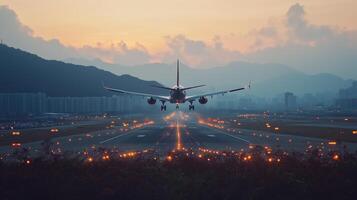 A plane taking off from an airport photo