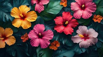 tropical hibiscus flowers, creating a vibrant and exotic atmosphere photo