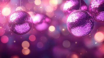Shiny purple party disco balls background photo