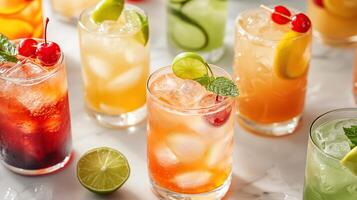 a group of glasses filled with different types of drinks photo