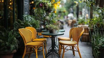 Stylish cafe terrace seating photo