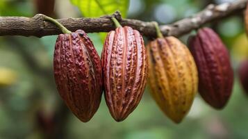 Ripe Cocoa Pods on a Cacao Tree Branch photo