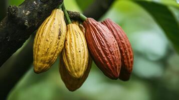 Ripe Cocoa Pods on a Cacao Tree Branch photo