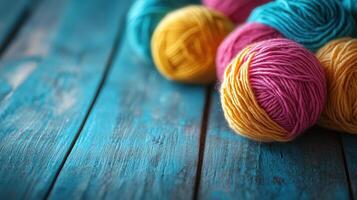 Craft knitting hobby background with yarn photo