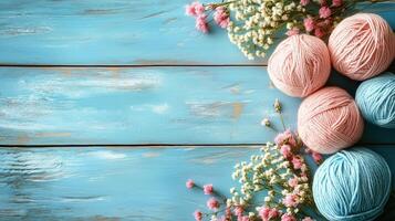 Craft knitting hobby background with yarn photo