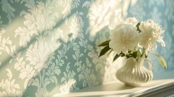 Bridgerton Damask Wallpaper in Soft Mint photo