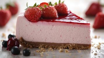 a delectable slice of strawberry cheesecake photo