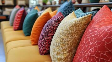 Vibrant Collection of Decorative Pillows in Unique Patterns and Textures photo
