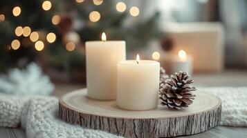 Chrsitmas Candle Wooden Decoration Table Rustic photo
