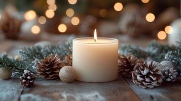 Chrsitmas Candle Wooden Decoration Table Rustic photo