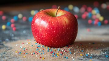 apple a mound of brown sand with sprinkles scattered over them photo
