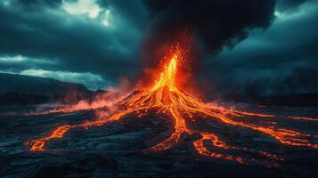 A dramatic image of a volcanic eruption featuring molten lava photo